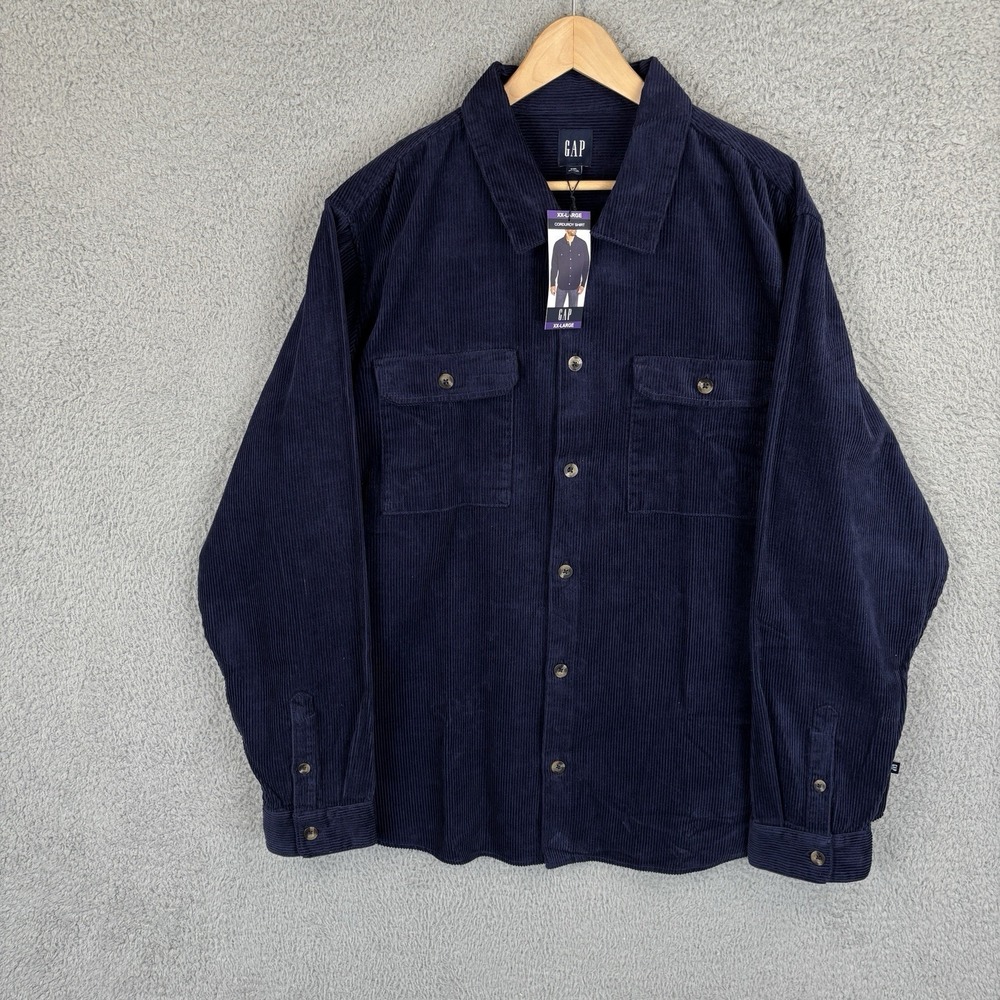 NEW‎ Gap Corduroy Shirt Mens 2XL XXL Navy Blue Button Long Sleeve Heavy Cotton